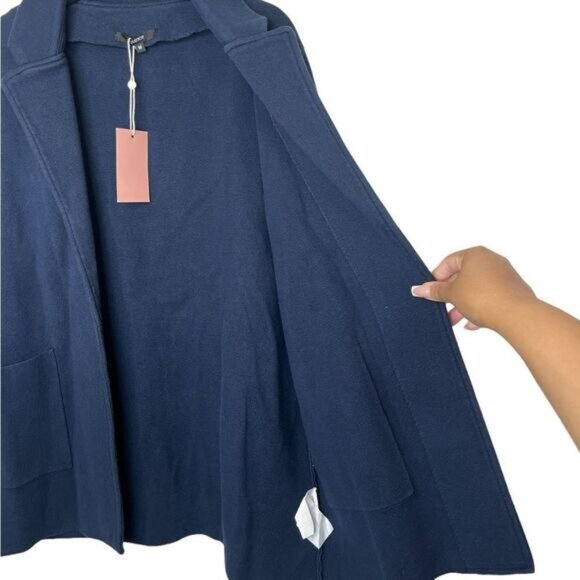 Quince Navy 100% Organic Cotton Knit Open Front Blazer Size Medium - Picture 4 of 11